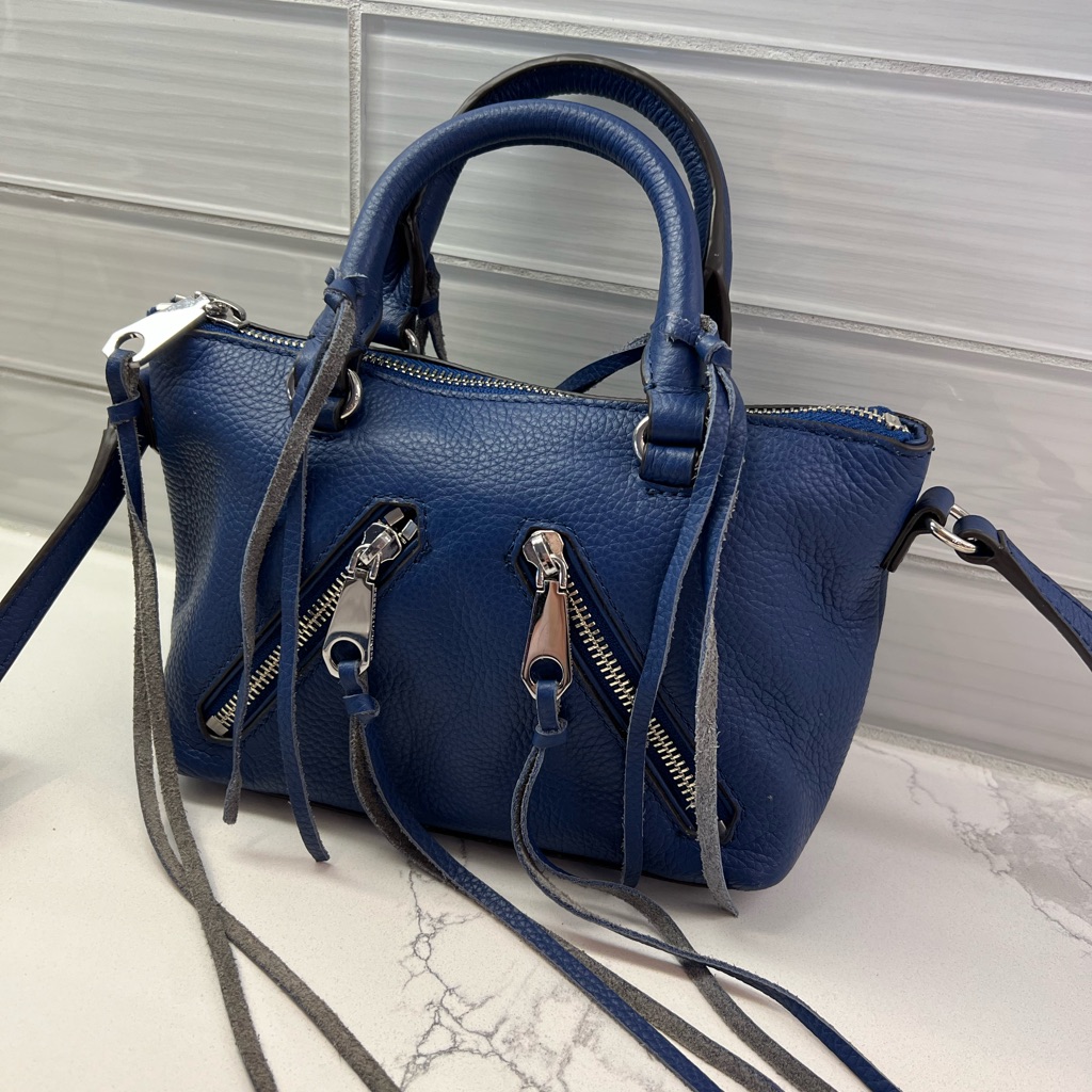 Rebecca Minkoff Micro Moto Crossbody Bag Blue Pebble Leather